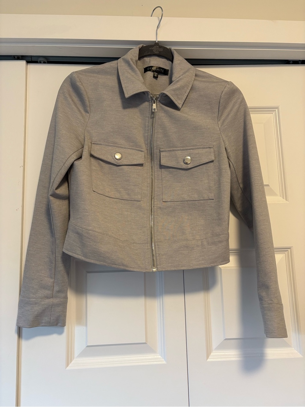 Dynamite Light Grey Cropped Zip Utility Jacket